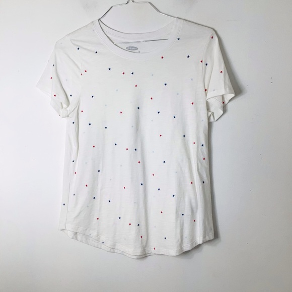 Old Navy Tops - Old Navy White Short Sleeve Tee with Red and Blue Star Dots